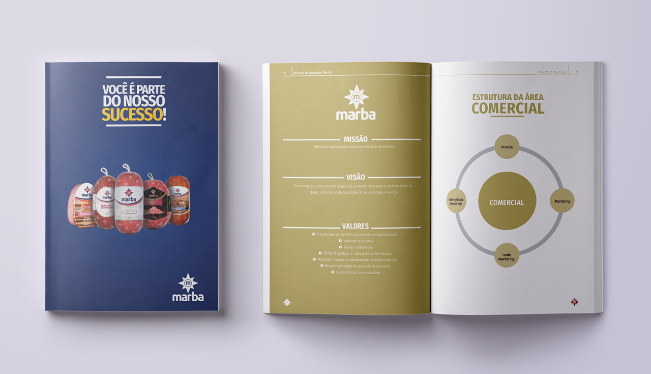 Manual do vendedor Marba com missão, visão, valores e estrutura comercial