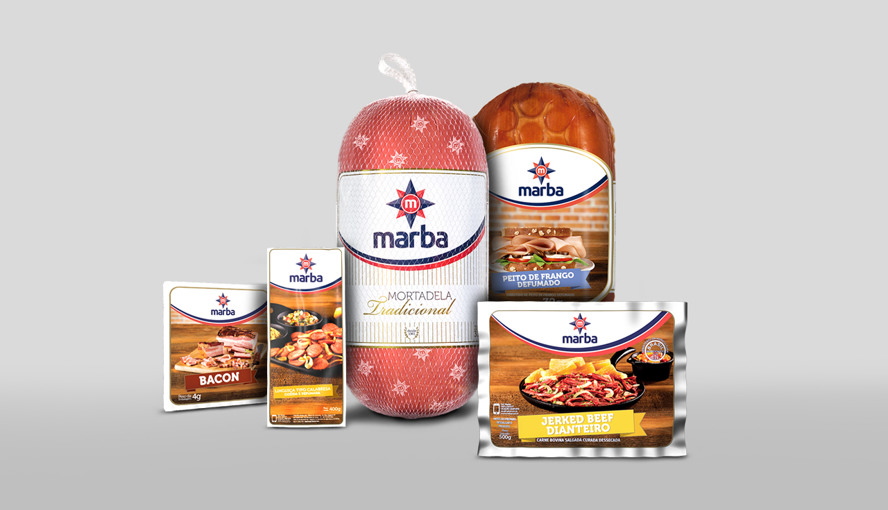 Novas embalagens Marba de mortadela, bacon, linguiça, peito de frango e jerked beef
