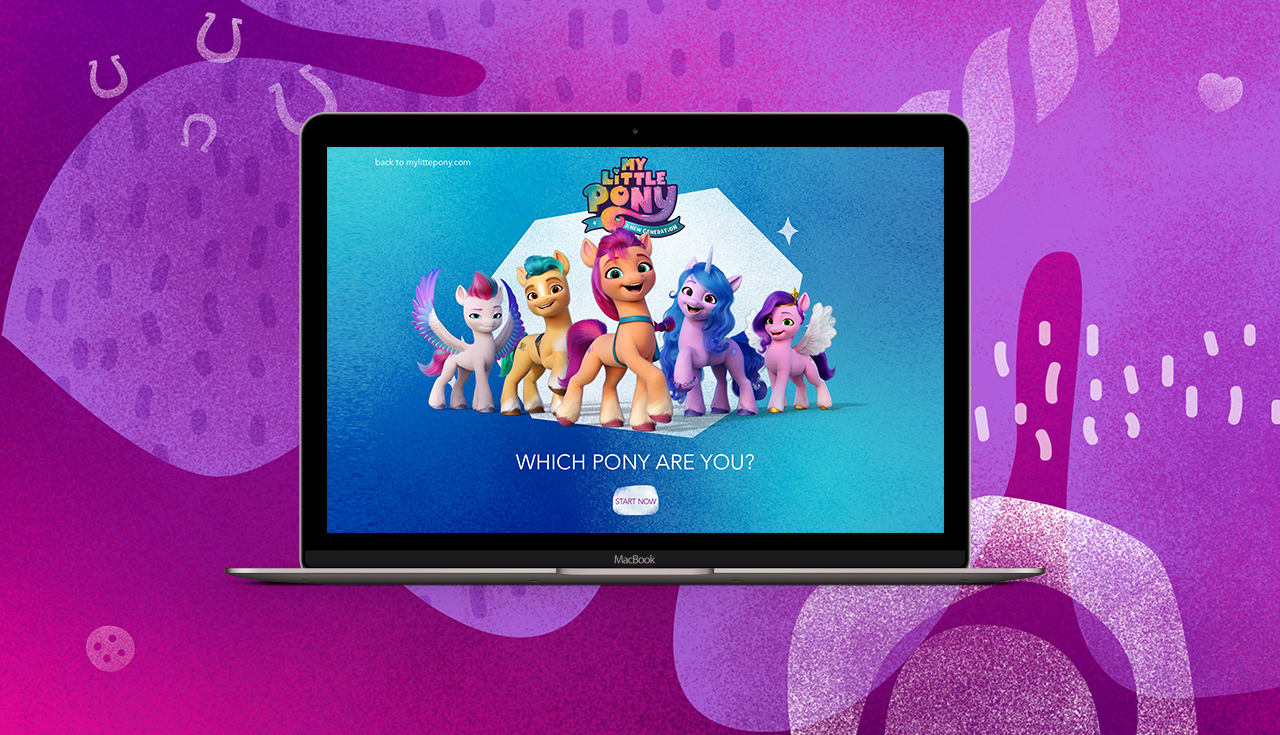 Tela inicial da experiência digital de personalidade de My Little Pony