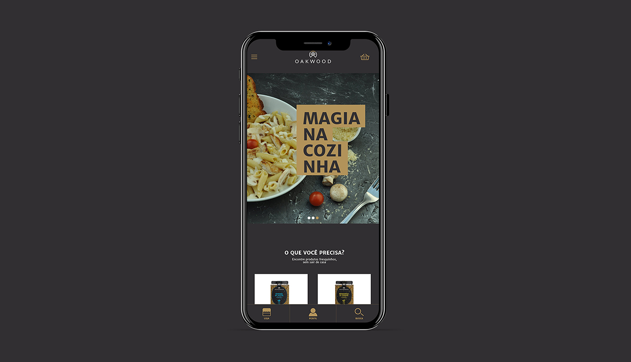 Loja digital Oakwood apresentada em um smartphone