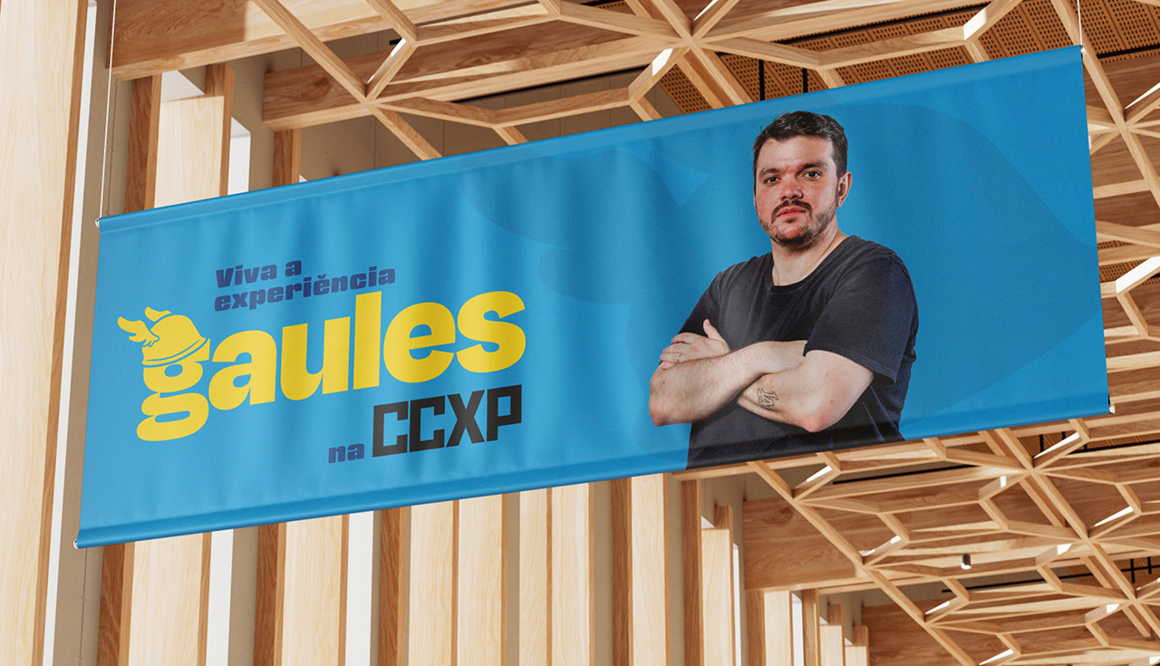 Aplicação da identidade Gaules em comunicação da CCXP