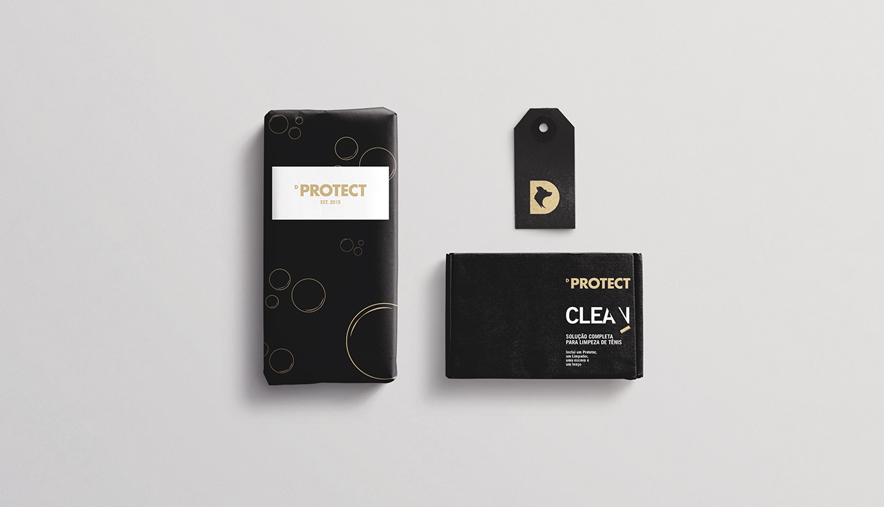 Embalagens e etiqueta com a identidade visual da DProtect