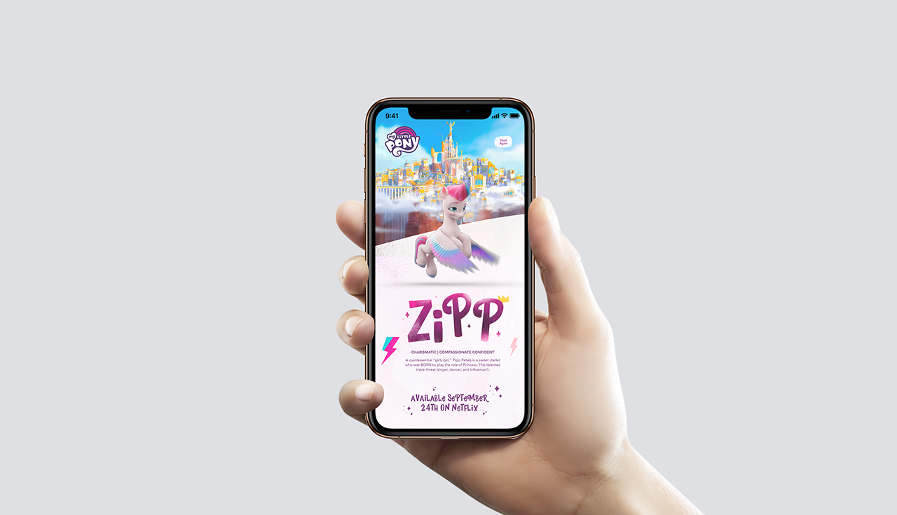 Experiência de My Little Pony apresentada em um smartphone