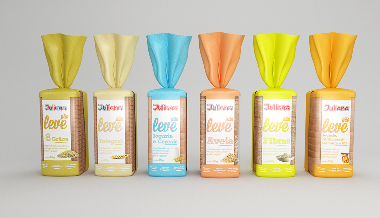 Nova linha de embalagens coloridas do pão leve Juliana