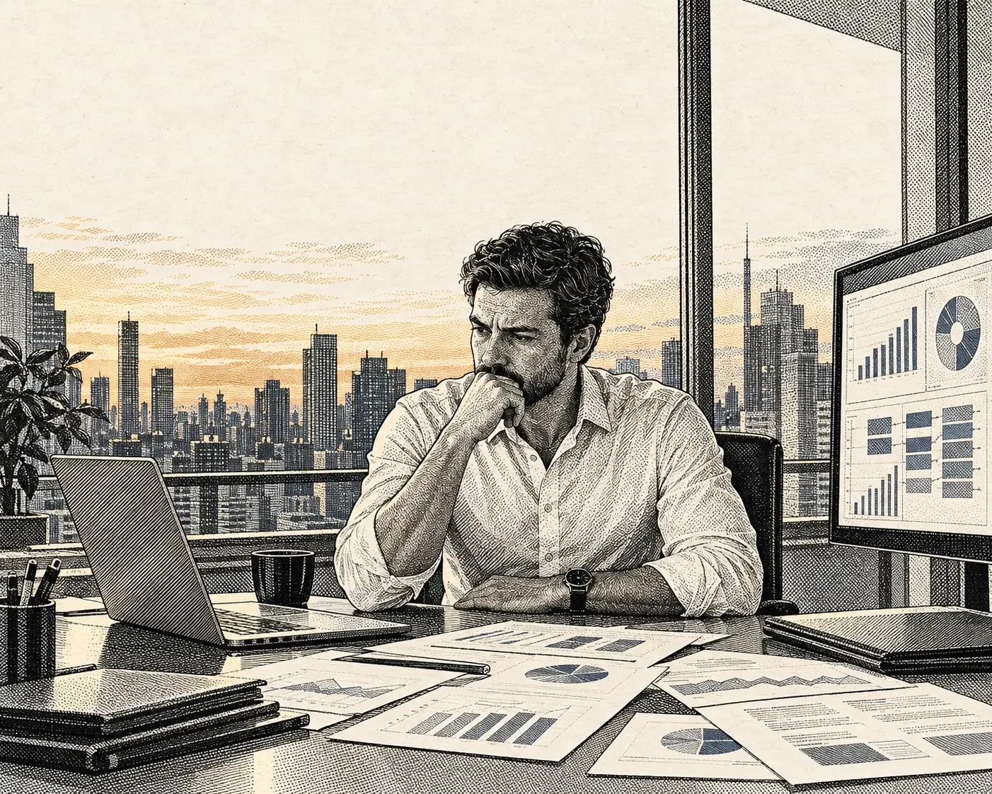 Ilustração da jornada entre ações de Marketing, vendas, experiência do cliente e resultado do negócio.