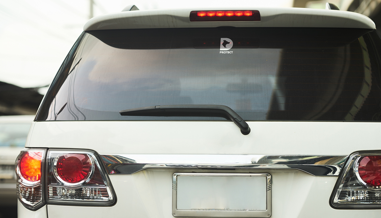 Adesivo com símbolo da DProtect aplicado em um automóvel