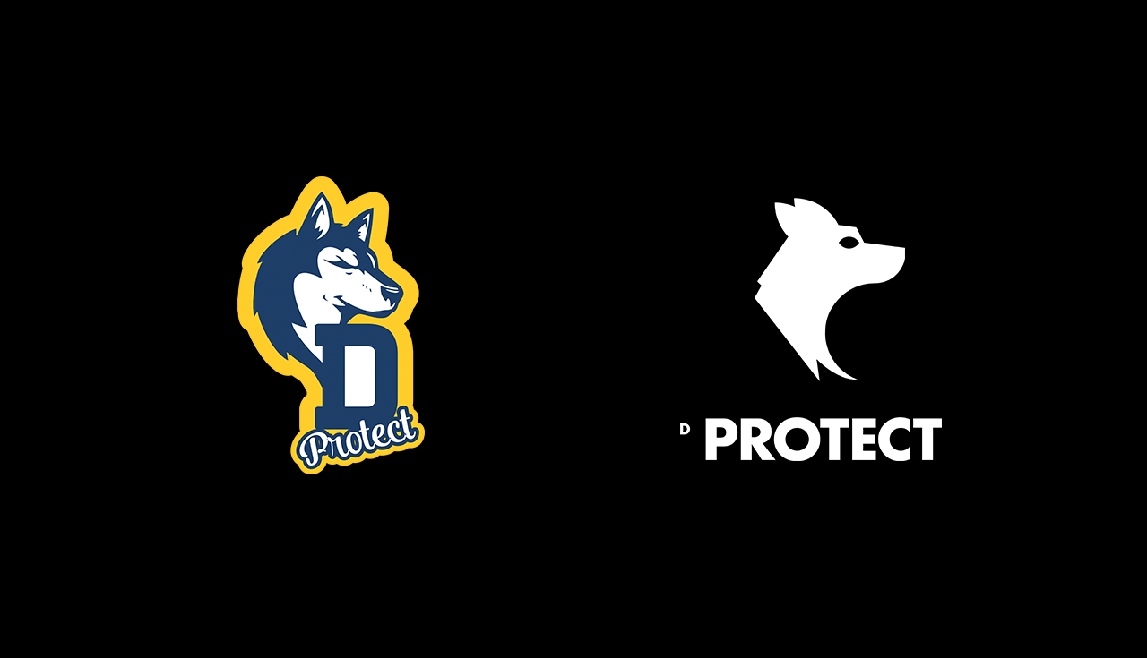 Comparação entre as identidades visuais anterior e atual da DProtect