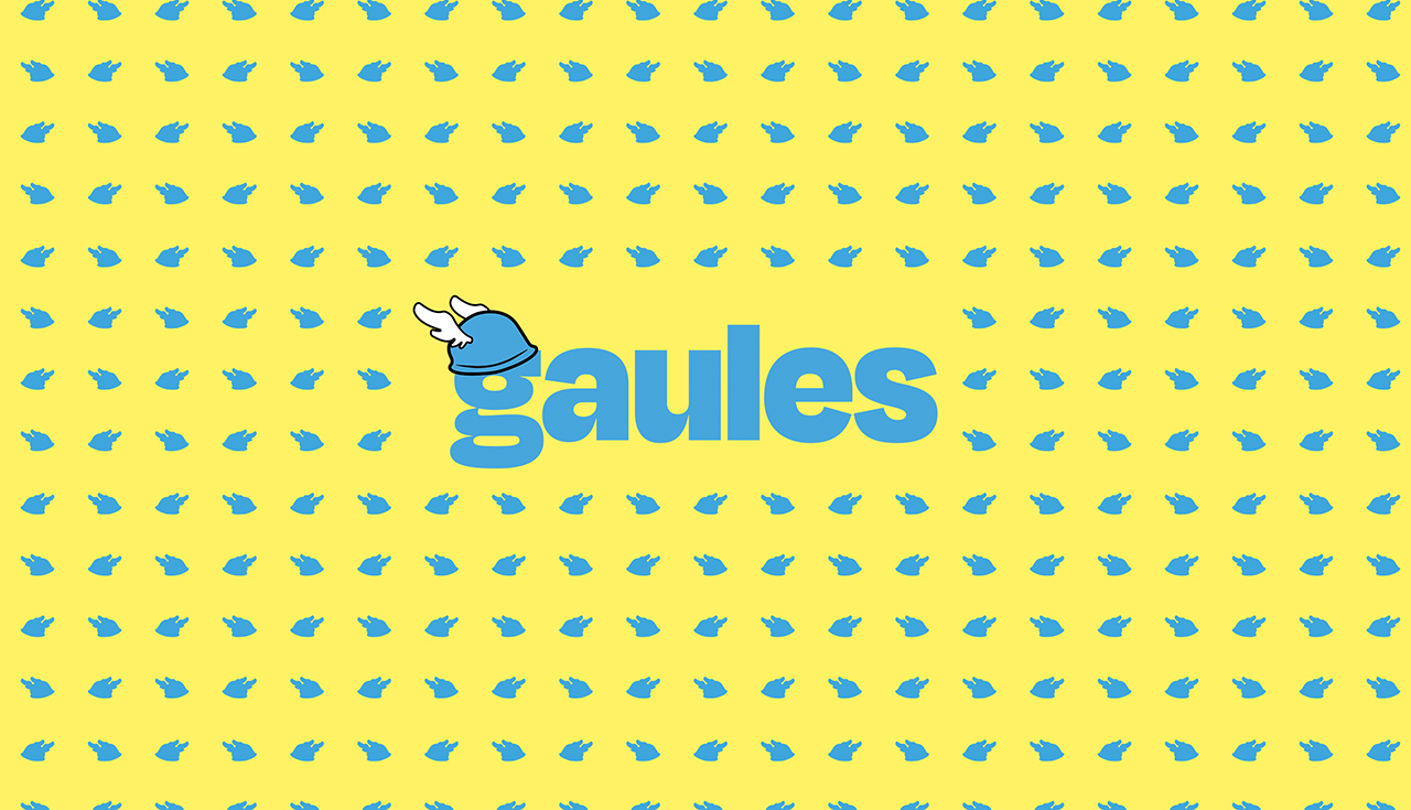 Identidade visual Gaules em azul sobre padronagem amarela da Tribo