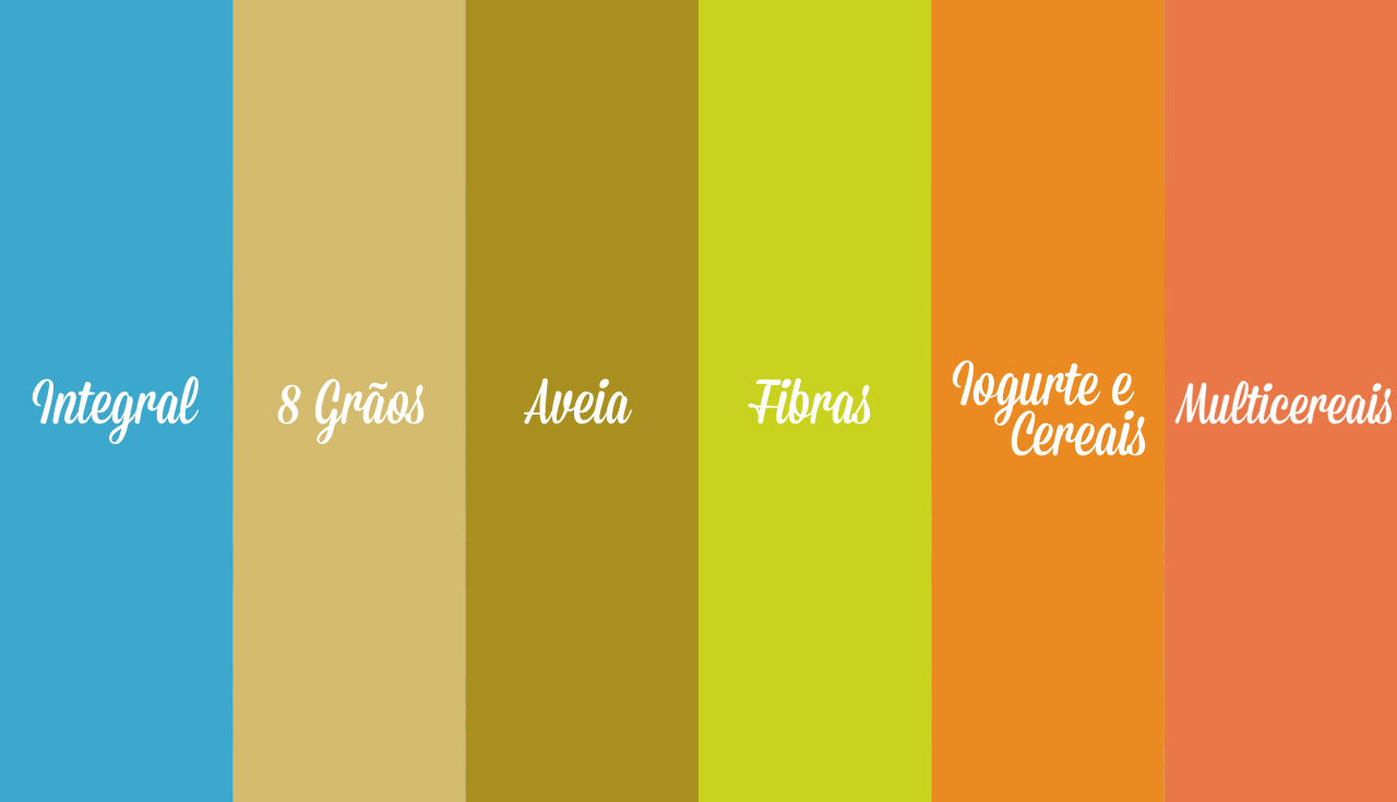 Paleta de cores das seis variedades do pão leve Juliana