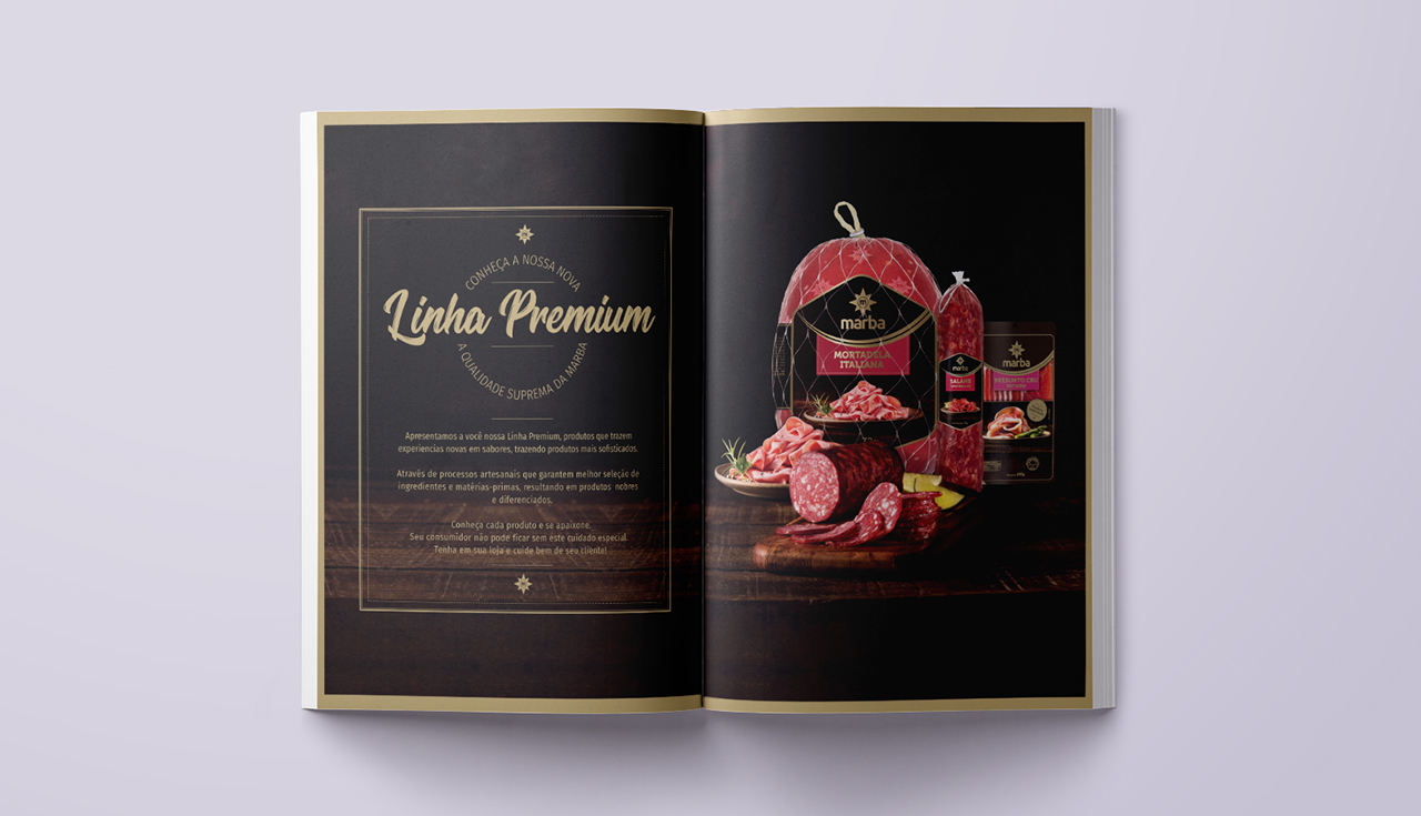 Páginas do catálogo Marba apresentando a nova Linha Premium