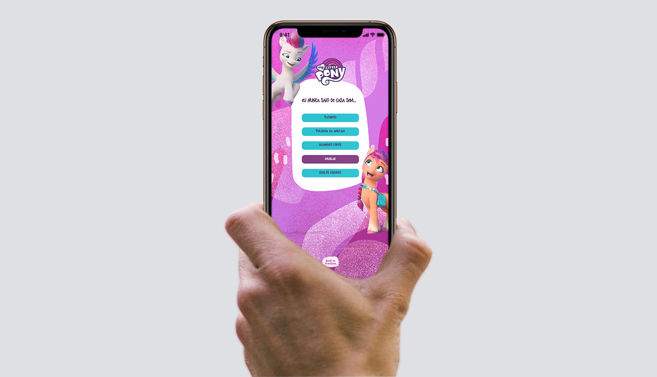 Quiz de personalidade My Little Pony em uso no smartphone