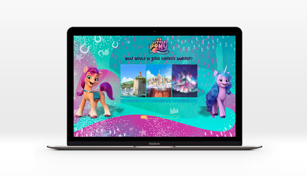 Seleção de cenários na experiência digital de My Little Pony